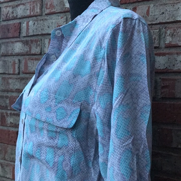 EQUIPMENTS 100% Silk Purple Blue Animal Snakeskin Blouse - Picture 5 of 10